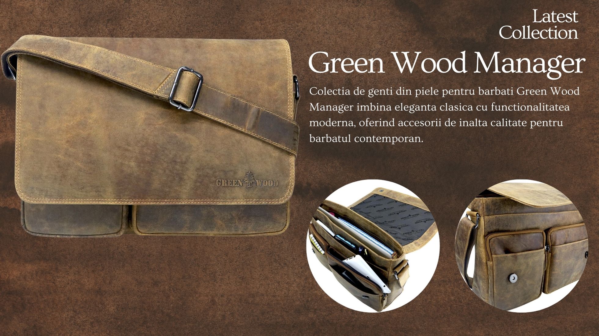 geanta de umar pentru barbati Green Wood Maro